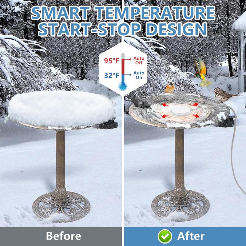 Ryscam 80W Bird Bath Heater for Outdoors in Winter, Thermostatic Controlled Auto Shut Off Birdbaths Deicer, Winter Water Heated De-icer for Livestock and Poultry in Farm and Yard (1PCS) - Image 3